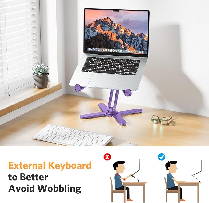 OMOTON LA10 360° Rotating Laptop Stand Riser Foldable for Desk, Purple | Aluminium Aolly, Adjustable Height Angles, Collaborative Work, Easy Storage, Fits Laptops up to 17", for MacBook Pro/Air HP - Image 4