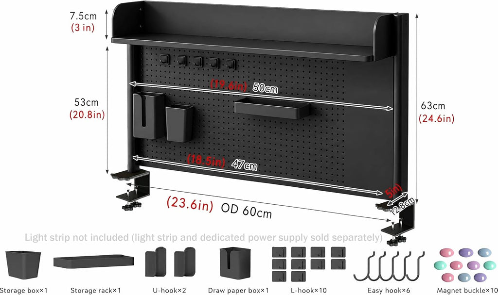 23.6 Inch Clip-on Desktop Organizer Bookshelf with Pegboard, Desk Shelf Organizer, Multipurpose Computer Desk Desktop Bookshelf, Desk Extender Pegboard Clamp, Desktop Display (Black) - Image 3