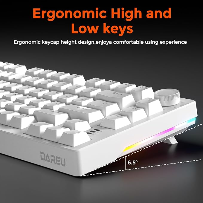 DAREU EK75 Wired Mechanical Keyboard,75% Keyboard with Volume Knob,Gasket Mount Mechanical Gaming Keyboards,81 Keys Rainbow Sidelit,PBT Keycaps,Linear Dream Switch for PC Laptop - White - Image 6