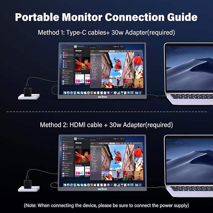 InnoView 15.6 inch Portable Monitor 4K UHD 3840x2160 | 100% sRGB HDR | External Monitor with 2 USB-C & HDMI Ports | Travel Second Monitor for Laptop Mac PC Xbox PS5 Switch (Includes Adapter) - Image 6