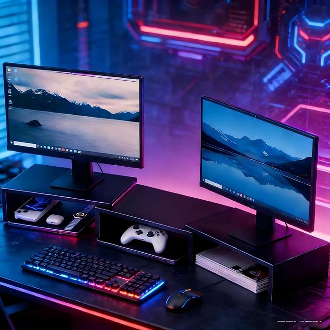Desk Organizers and Accessories, Dual Monitor Stand Riser, Monitor Desk Shelf for Desktop Organization (Black) - Image 7