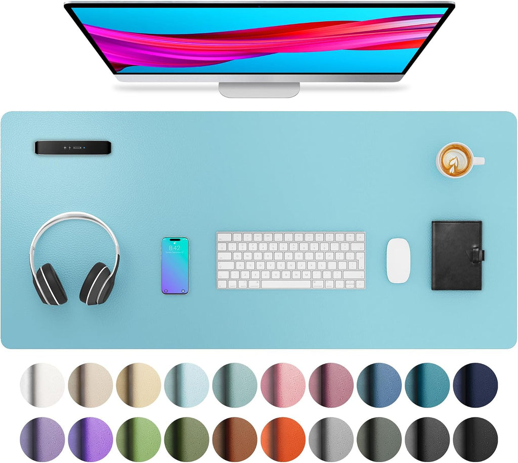 Aothia Large PU Leather Desk Pad Protector – Non-Slip Mouse Pad & Writing Mat for Office/Home, Waterproof, Easy to Clean(36" x 17", Blue Topaz) by Aothia
