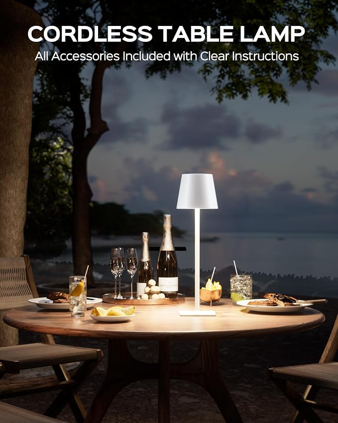 JACKYLED Cordless Lamp DIY Height, 3 Color Stepless Dimming, 5000Capactiy Opwer Operated Lamp Portable Rechargeable for Bedroom Dinning Kitchen, White, 2 Pack - Image 2