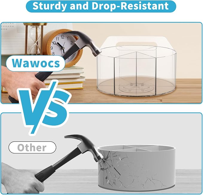 360 Degree Acrylic Desk Organizer Clear Pen Holder for Desk Kids 2 Packs | Pencil Holder Rotating Lazy Susan Organizer for School Supplies, Marker Holder Art Supply Storage Organizer with 6 Dividers - Image 4