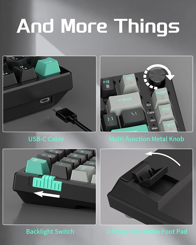 MageGee SKY81 75% Mechanical Gaming Keyboard, Gasket Hot Swappable Wired Custom Creamy Keyboard with 5-Layer Sound Dampening, Knob Control, RGB Backlit, NKRO for Win/Mac (Dark Elf, Blue Whale Switch) - Image 5