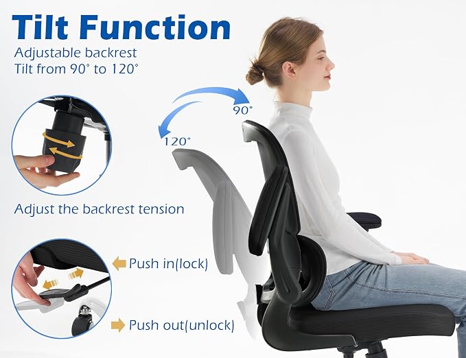 TRALT Ergonomic Office Chair Desk Chair with Adjustable Lumbar Support | Desk Chair Comfy with Flip-up Armrests Ergonomic Chair - Mesh Computer Chairs for Adults, 330lbs, PU Leather (Black, 4) - Image 7