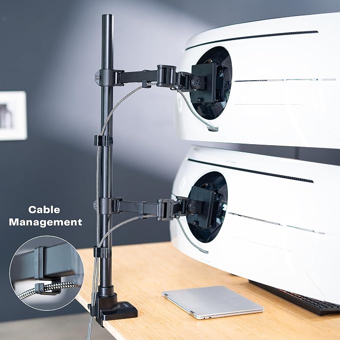 VIVO Dual Ultra-Wide Monitor Extra Tall Desk Mount for up to 49 inch Ultrawides, Clamp-on Adjustable Stand Holds 44 lbs per Screen, VESA up to 100x100mm, Black, STAND-V120T - Image 9