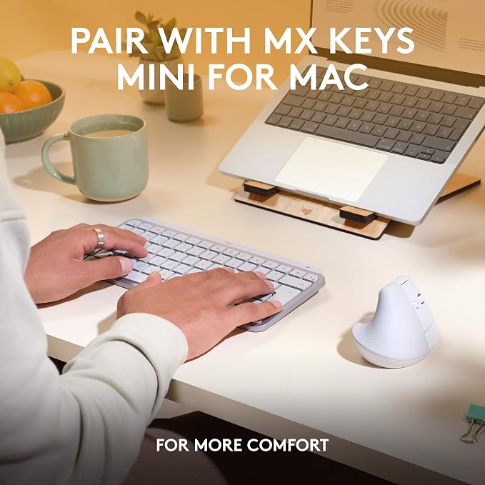 Logitech Lift for Mac Vertical Ergonomic Wireless Mouse - Off White | Bluetooth connectivity only, no USB receiver, quiet clicks, 4 customizable buttons, mac OS iPad OS compatible - Image 10
