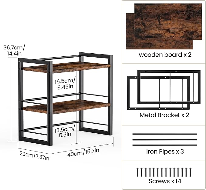Office Desk Shelf Organizer, Wood Desktop Bookshelf Supplies Storage Rack, Shelf for Top of Desk and Dresser (Brown-2 Tier) - Image 3