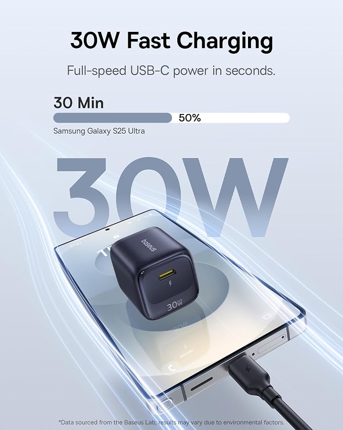 Baseus 30W USB C Charger Block, 2 Pack Fast Charger Type C with USB-C Cable | Compact Wall Charger for iPhone 17/16/15 Series, iPad, Galaxy S26/S25 Ultra and MacBook Air, Black - Image 3
