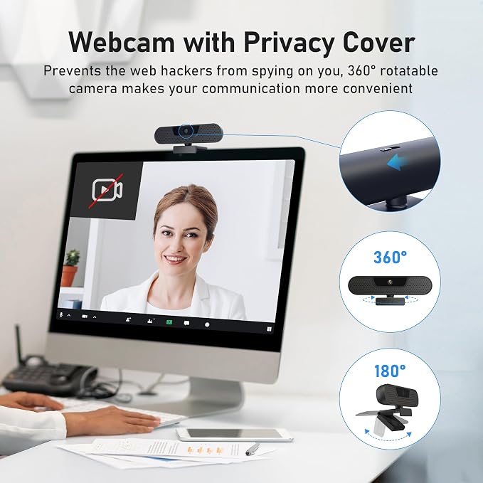saylas 4K Webcam with 4 Noise Cancellation Microphone, W8GS Web Cam, Privacy Cover, 85° FOV, Plug & Play Web Streaming Camera for Computer, USB Webcam for Pc, Laptop, Desktop, Mac - Image 7
