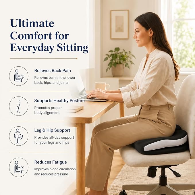 Memory Foam Ergonomic Seat Cushion for Office Chairs Pain Relief | Suitable for prolonged sitting, relieves tailbone pain, fits office chairs, wheelchairs, car seats and computer desk chairs - Image 6