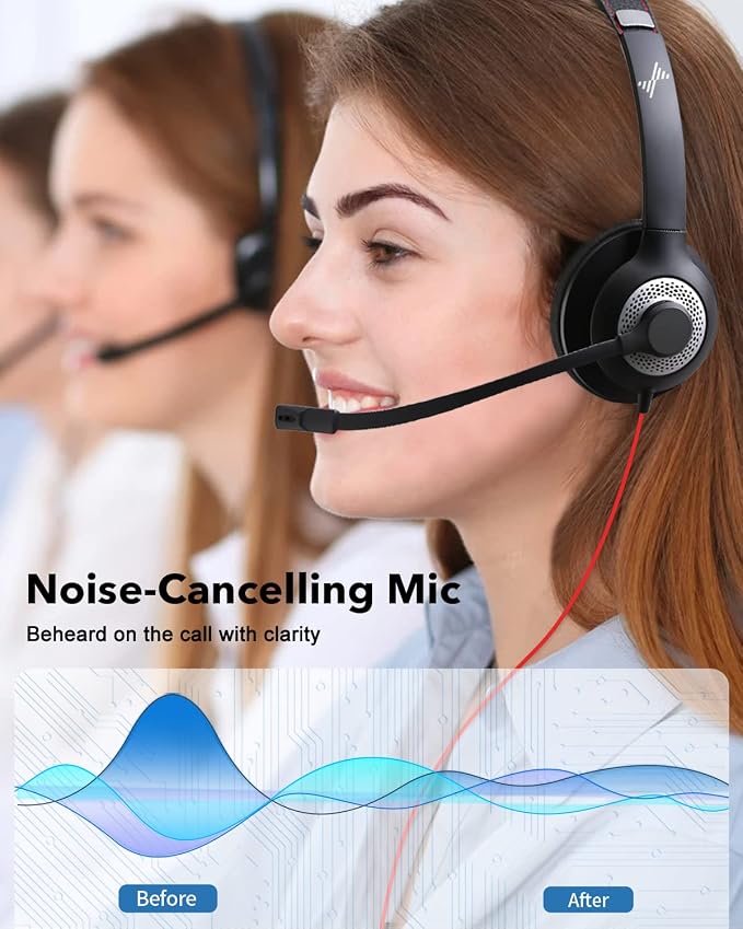 JIAMQISHI USB Headset with Microphone for PC, On-Ear Computer Laptop Headphones with Noise Cancelling Mic in-line Control for Home Office Online Class Zoom (Type C+3.5mm, Black) - Image 2