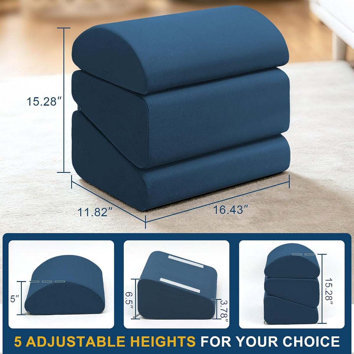 Under Desk Foot Rest, 6-in-1 Ergonomic Footrest, 5 Adjustable Heights-Blue - Image 4