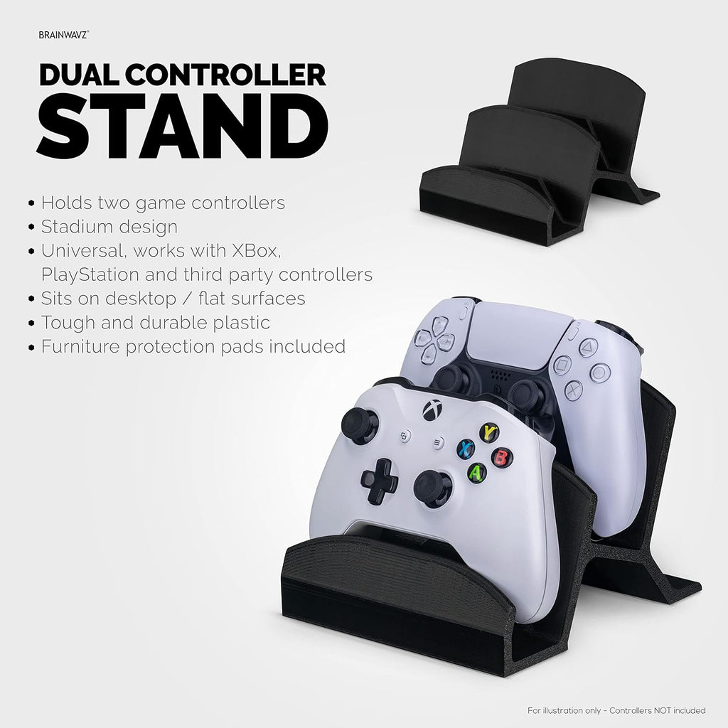 BRAINWAVZ Dual Game Controller Holder Desktop Stand - for PS5, Xbox Series X, One, PS4, Switch, PC, Gamepads & More UGDS06, Black - Image 2