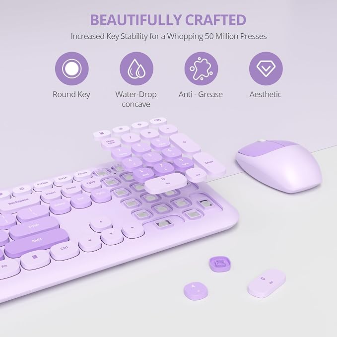 Surmen Cute Purple Keyboard and Mouse Wireless Silent, Full-Size Retro Typewriter Wireless Quiet Keyboard Mice Set Low-Noise 2.4GHz for Computer, Desktop, Laptop(6-Diary Purple) - Image 3