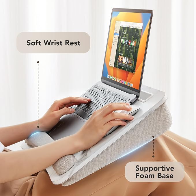 HUANUO Laptop Lap Desk with Cushion, Fit up to 15.6" Laptop，Marble | Portable Lap Desk with Pillow Cushion, Anti-Slip Strip & Storage Function for Home Office Students as Computer Laptop Stand - Image 5