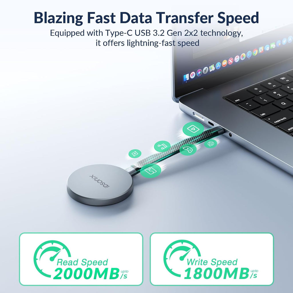 iDsonix 2TB External SSD, Magnetic Portable SSD Up to 2000MB/s - USB-C, USB 3.2 Gen 2x2 External Solid State Drive Compatible with Tablet, Laptop, Camera, Smartphone - iQ20 - Image 6