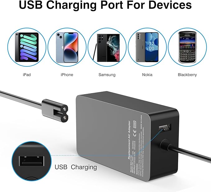 [Upgraded Version] Surface Pro Charger 65W for Surface Pro 3/4/5/6/7/8/9/X Power Supply Adapter, Compatible for Both Microsoft Surface Book Laptop/Tablet，Works with 65W&44W&36W&24W (10 Ft Cord) - Image 3