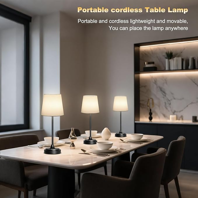 Wowag Cordless Table Lamp Rechargeable,5000mAh Battery Operated Desk Lamp,3 Colors & 7 RGB Stepless Dimmable,Touch Control Ambient Light for Bedside,Bedroom,Dining Room,Living Room,Black,WhiteShade - Image 8