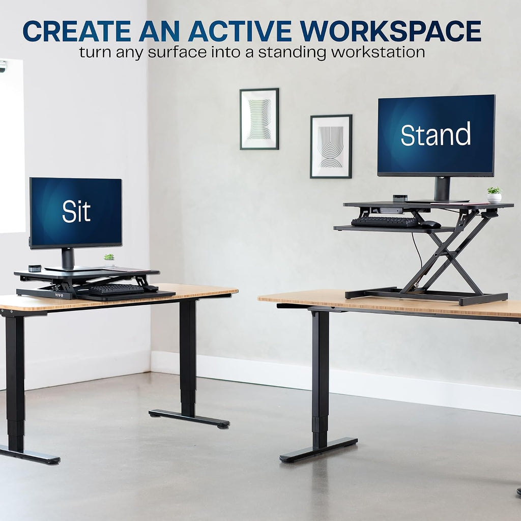 VIVO Manual Height Adjustable Standing Desk Converter, 28" Black Top - Image 3