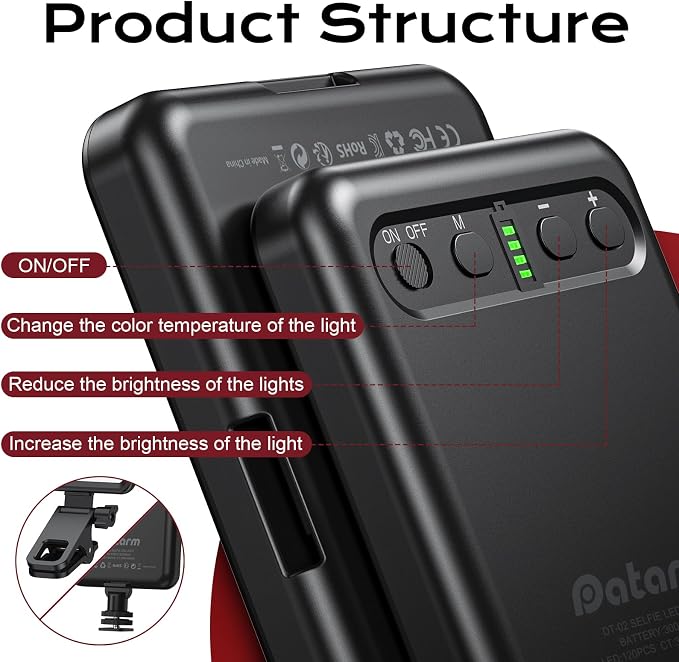 Rechargeable Soft Selfie Light for Phone, Camera, Laptop, 4-14H Battery Portable LED Light for Pictures, Phone Light Clip for Selfie, Vlog, TikTok, Makeup, Video Conference Black | 4-14H Battery Portable LED Light for Pictures, Phone Light Clip for Sel... - Image 4