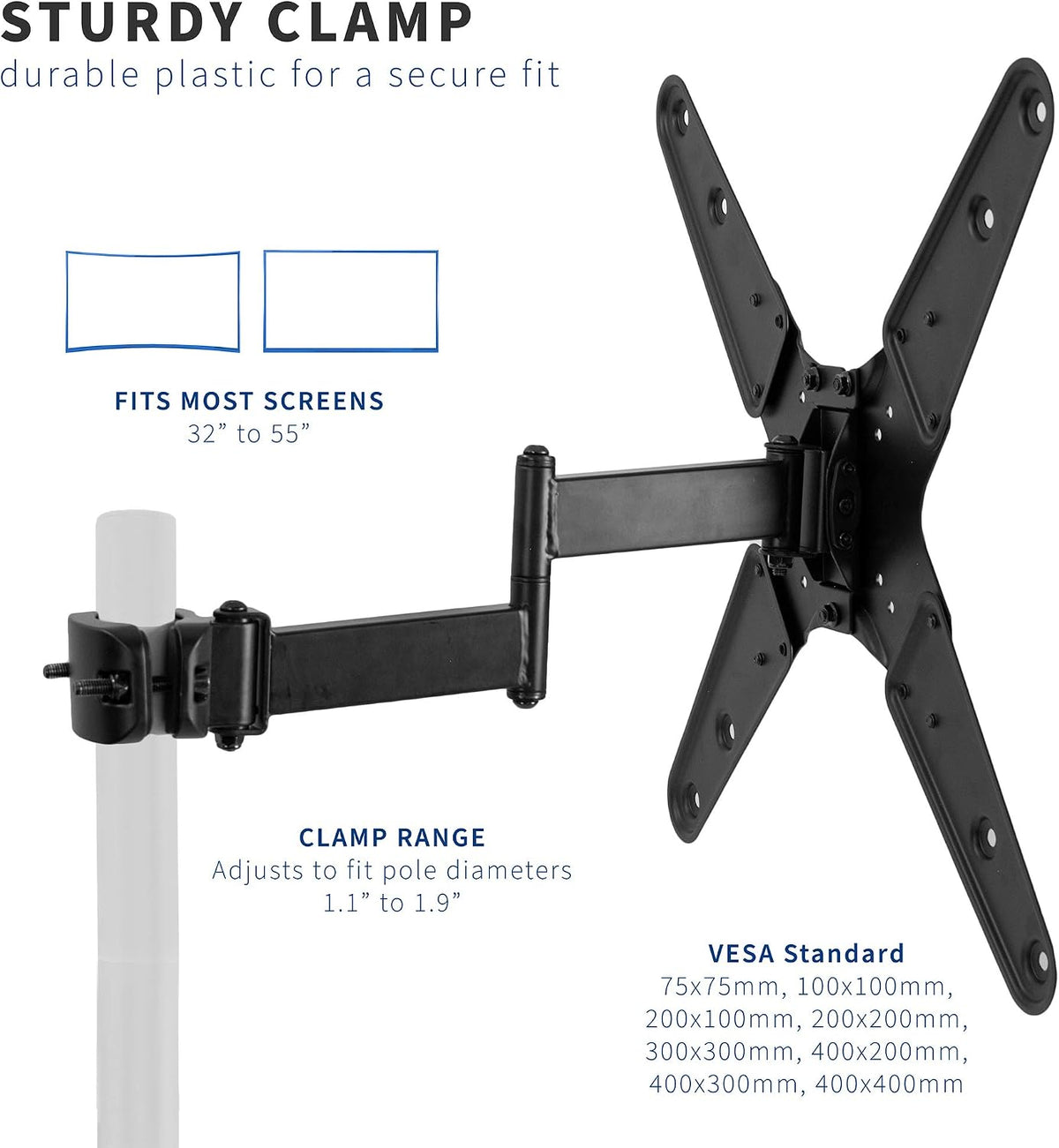 VIVO Black Pole Mounted TV Arm, 32-55 in Screens, MOUNT-POLE4A - Image 2