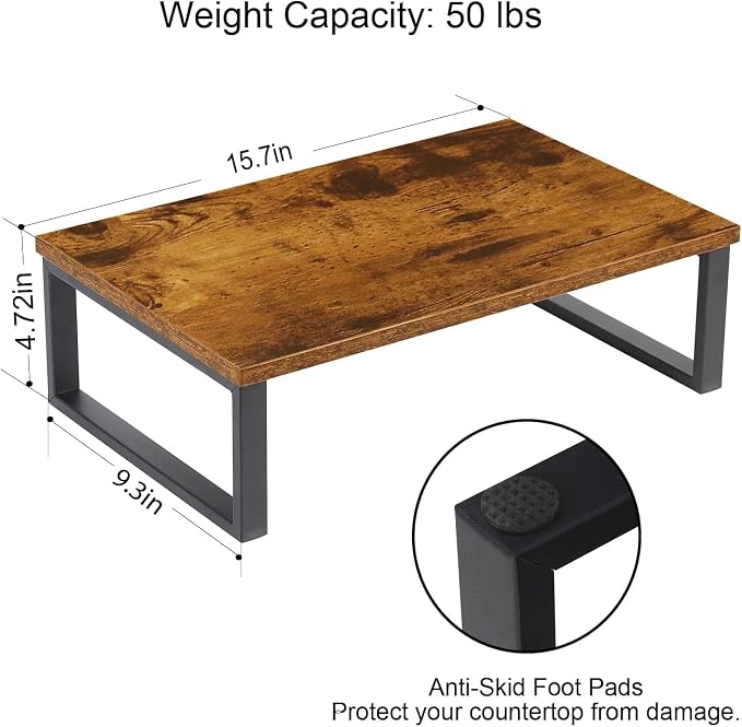 Wood Monitor Stand 2 Pack Monitor Riser for Desk, Brown | Desk Stand for Monitor, Computer Stand for Desk Shelf, for Office Laptop, Desktop Organizers, Easy Installation - Image 2