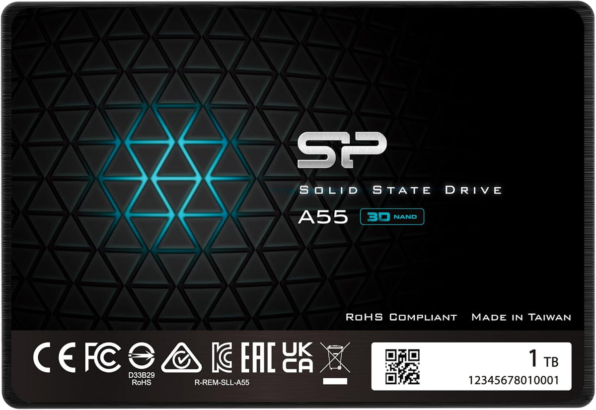 Silicon Power 1TB SSD 3D NAND A55 SLC Cache Performance Boost SATA III 2.5" 7mm (0.28") SSD Internal Solid State Drive (SU001TBSS3A55S25EC) by SP Silicon Power