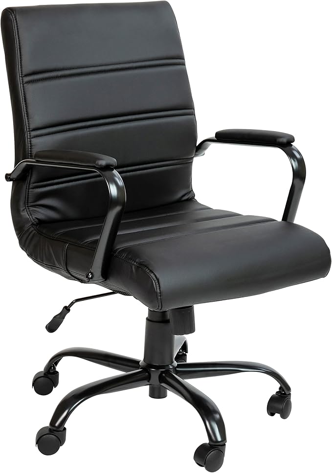 Flash Furniture Mid-Back LeatherSoft Executive Office Chair, Black/Black | 360° Swivel, Height Adjustable, Commercial Grade by FlashFurniture