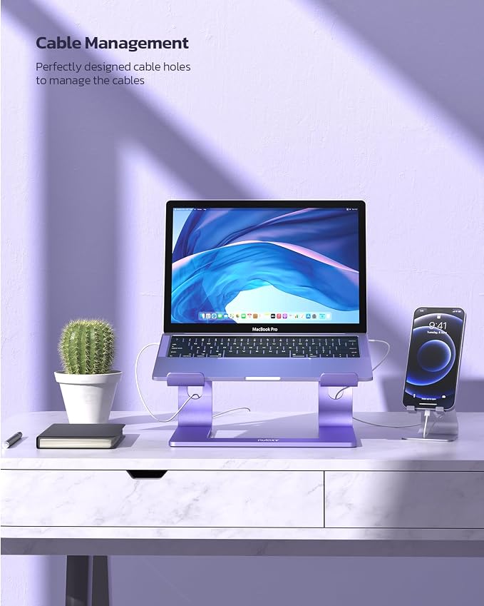 Nulaxy Full Aluminum Laptop Stand, Stable Support to 22 lbs, Purple | Detachable for Portable Storage, Easy Setup, Saves Desk Space, Compatible with 10-16 Inch Laptops, Office Desk Accessories - Image 3