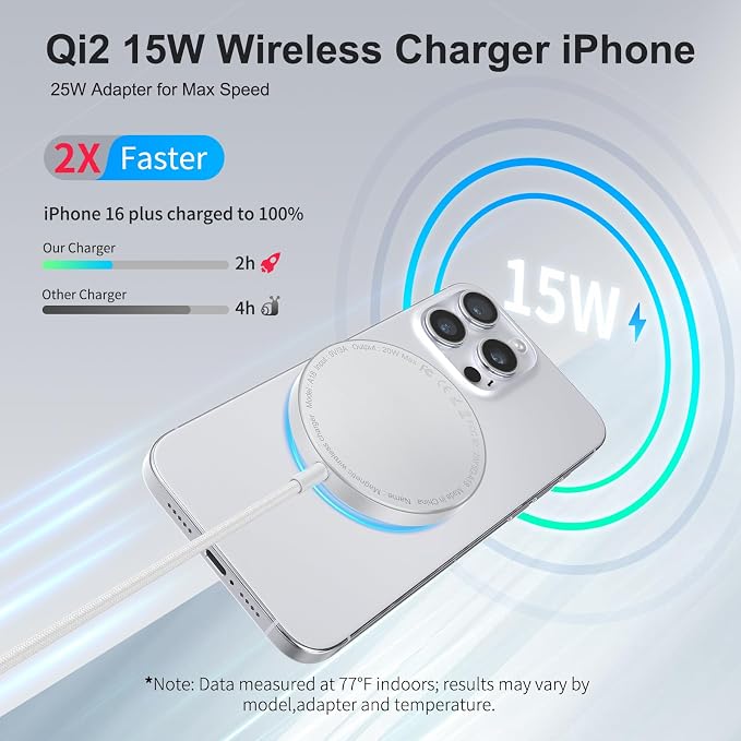 Qi2 Wireless Charger -Magnetic Wireless Fast Charging Pad for iPhone 12-17 - Image 3