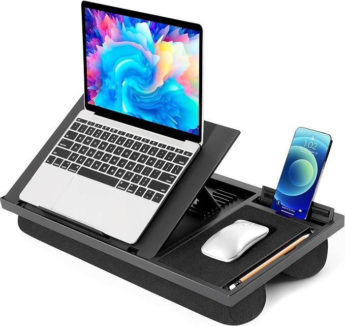 Laptop Lap Desk with 8 Angles – Up to 15.6" Laptop, Black | Built-in mouse pad, phone & pen slots, dual-cushion base, anti-slip design, raises the screen, for home office, bed, sofa - Image 7