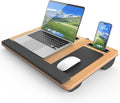 HETTHI Laptop Lap Desk, Portable Large Laptop Desk for Bed, Up to 17 in Lap Table with Wrist Rest, Mouse Pad, Tablet Phone Slot, Portable Handle, Cushion (Light Brown) by HETTHI