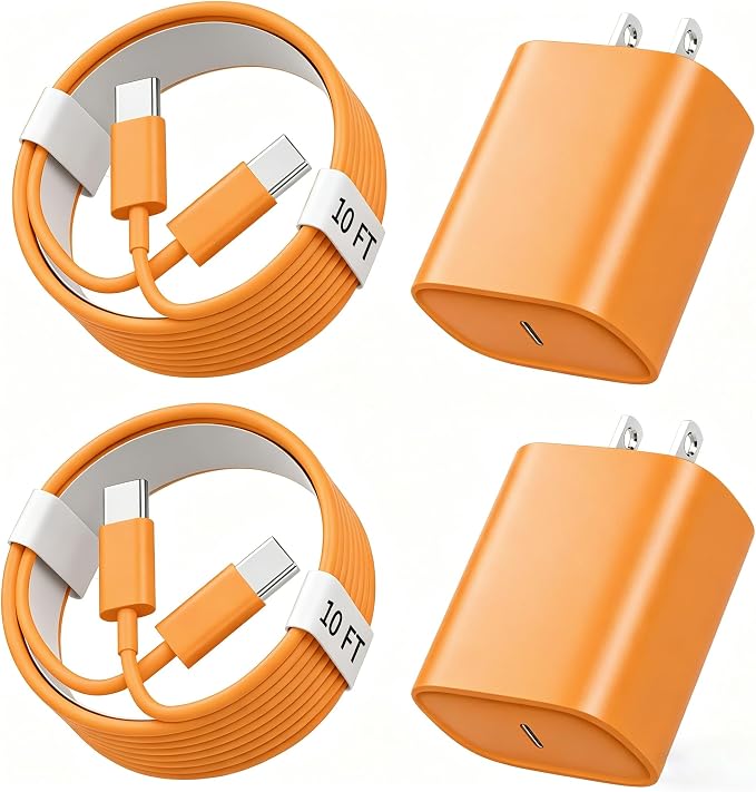Phone 17 16 15 Charger Fast Charging, 10 FT Long USB C Charger Cord with 20W Type C Fast Phone Charging Block forPhone 17/17 Pro/17 Pro max/Air/Phone 16 15 Pro Max Plus, iPad, Android,Orange by Ubearkk