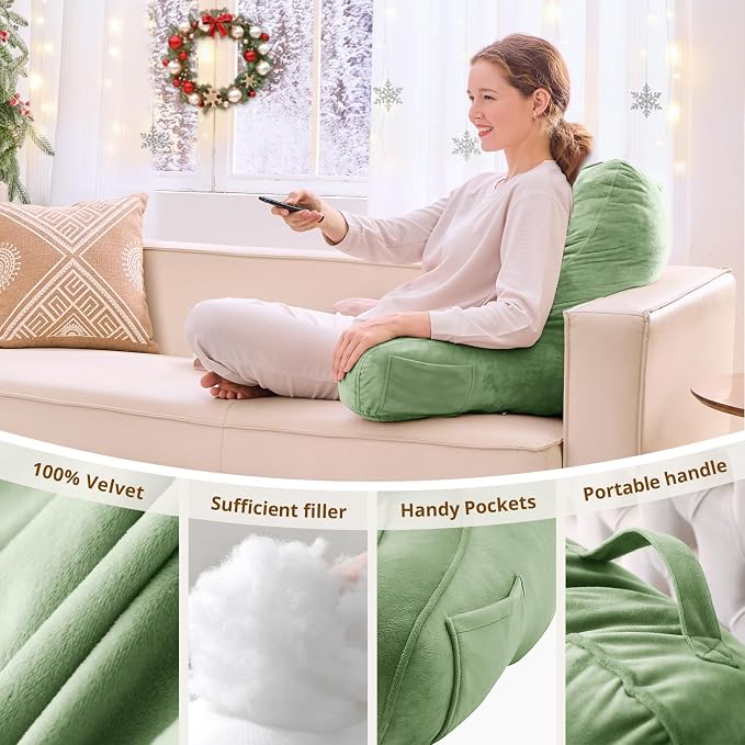 Sasttie Reading Pillow for Bed, Back Pillow for Sitting Up, Sage Green | 21" Backrest Support Cushion for Couch, Sofa, and Floor, Dorm Essentials, OEKO-TEX, Adjustable Down Alternative Fill - Image 5