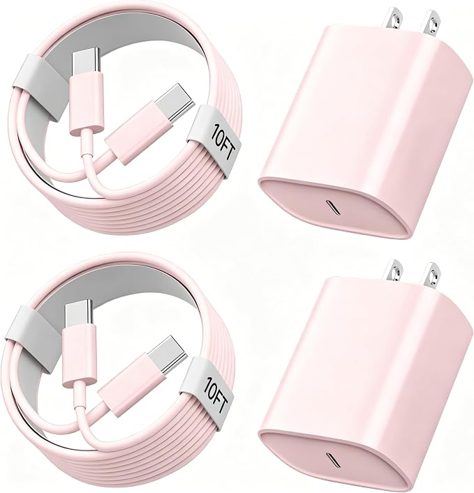 Phone 17 16 15 Charger Fast Charging, 10 FT Long USB C Charger Cord with 20W Type C Fast Phone Charging Block forPhone 17/17 Pro/17 Pro max/Air/Phone 16 15 Pro Max Plus, iPad, Android,Pink by Ubearkk
