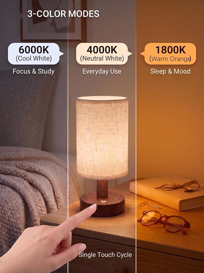 CHLORANTHUS 2 Pack Rechargeable Cordless Table Lamp – 4000mAh Battery Bedside Lamp, Mini Touch Control Dimmable LED Light with 3 Color Modes - Image 4