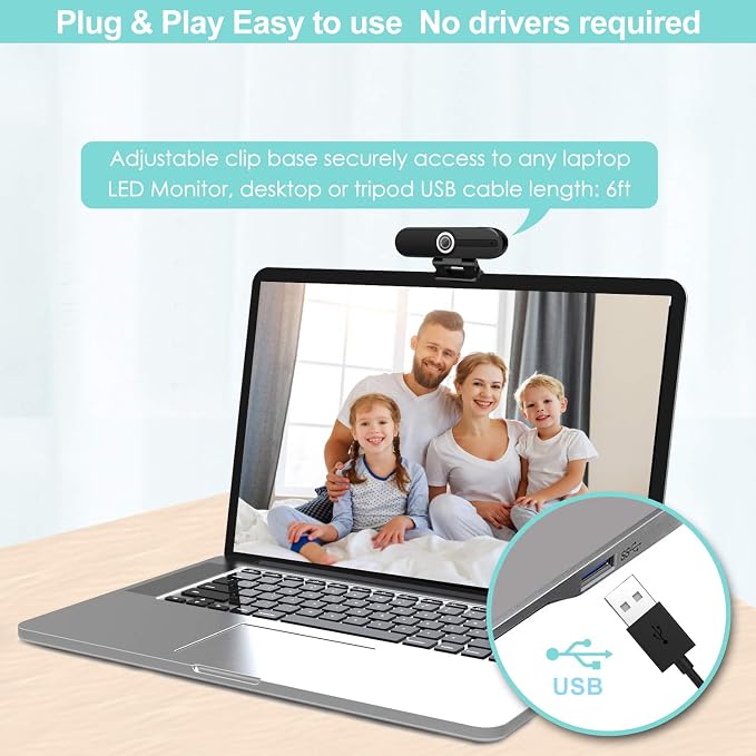 ToLuLu UHD 4K Webcam with Microphone, 8MP USB Computer Web Camera w/Tripod | and Privacy Shutter, External Webcam Pro Streaming Webcams PC Cam w/Mic Noise Reduction for Winsdows Mac OS Desktop Laptop - Image 4