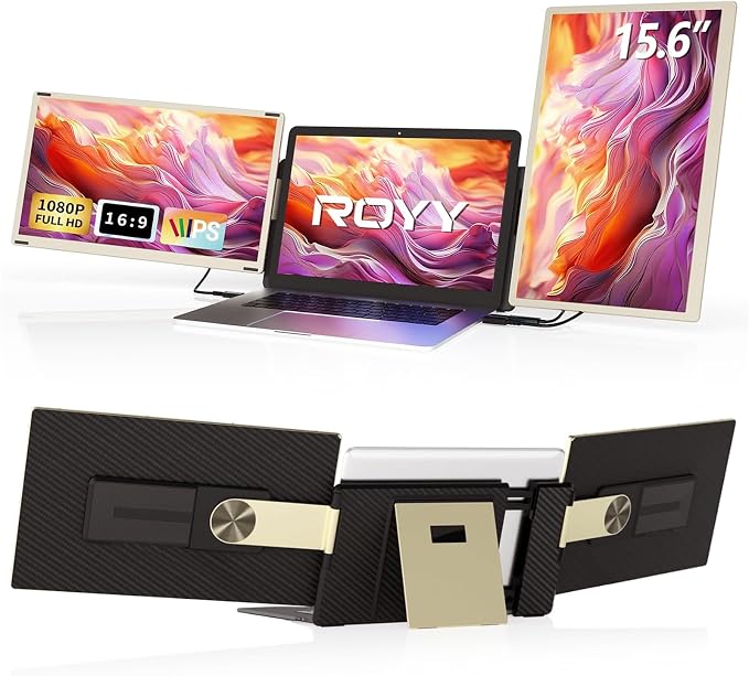 ROYY Triple Laptop Screen Extender, 15.6" 1080P Detachable Portable Monitor | Dual screens for work/travel/home office, One cable plug & play, compatible with Windows/Mac/Android/Switch/PS by ROYY