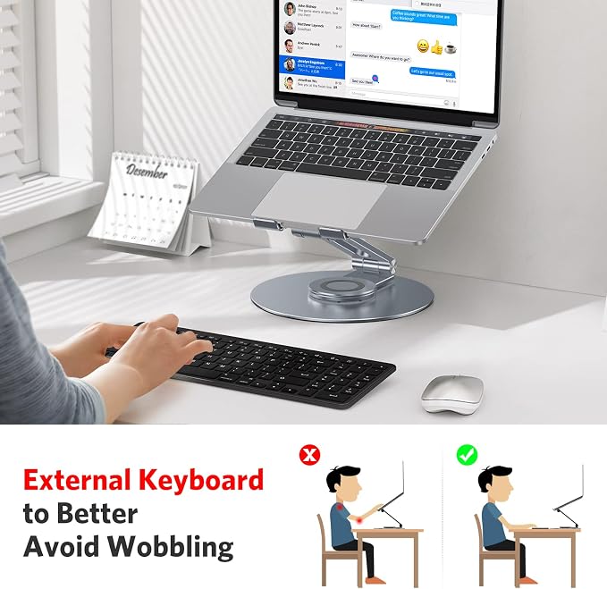 OMOTON Adjustable Laptop Stand for Desk 360° Rotating Base 17" Cool Grey | Ergonomic Laptop Rise for Collaborative Work, Foldable Dual Shaft for Easy Storage, Fits for MacBook/Dell/HP - Image 2