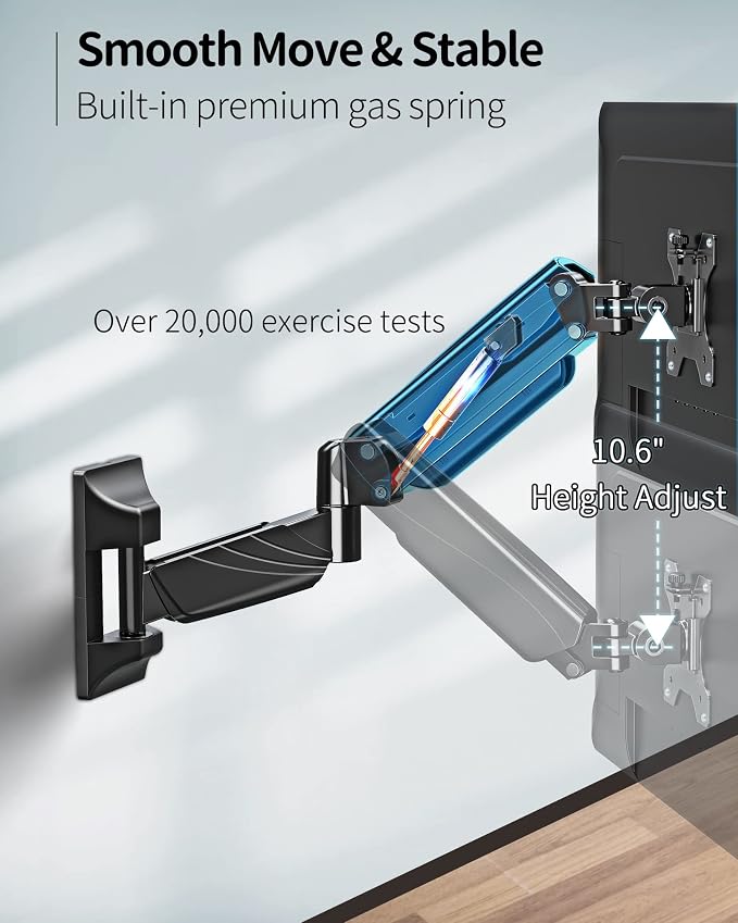 MOUNTUP Monitor Wall Mount for 17-32 Inch Computer Screen, Wall Mounted Arm Support 4.4-17.6lbs Display, Computer Monitor Arm, VESA Bracket for VESA 75x75mm and 100x100mm, Black - Image 8