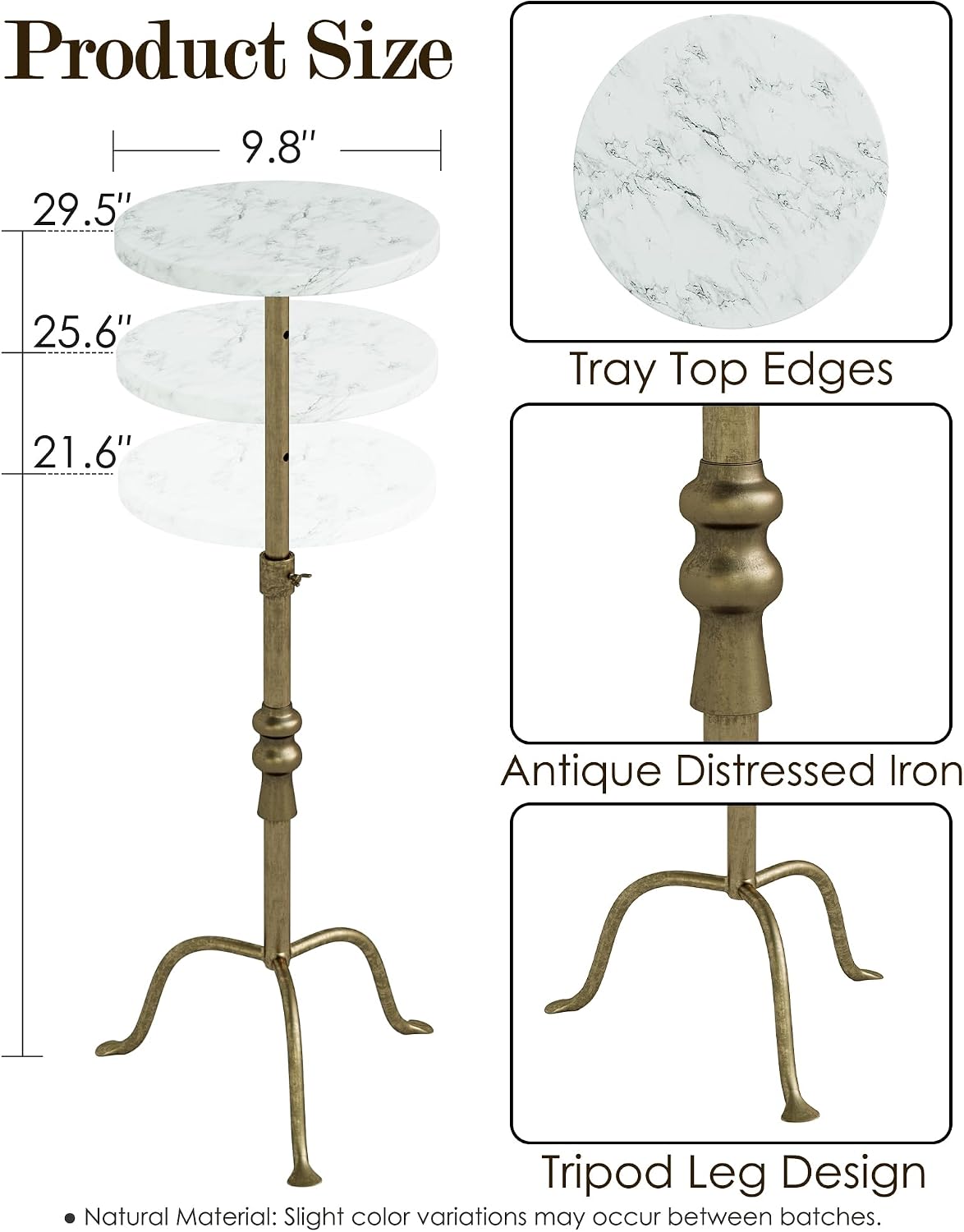 Adjustable Height Round Pedestal Table - 10x10x22-30 Inch, White Travertine - Image 3