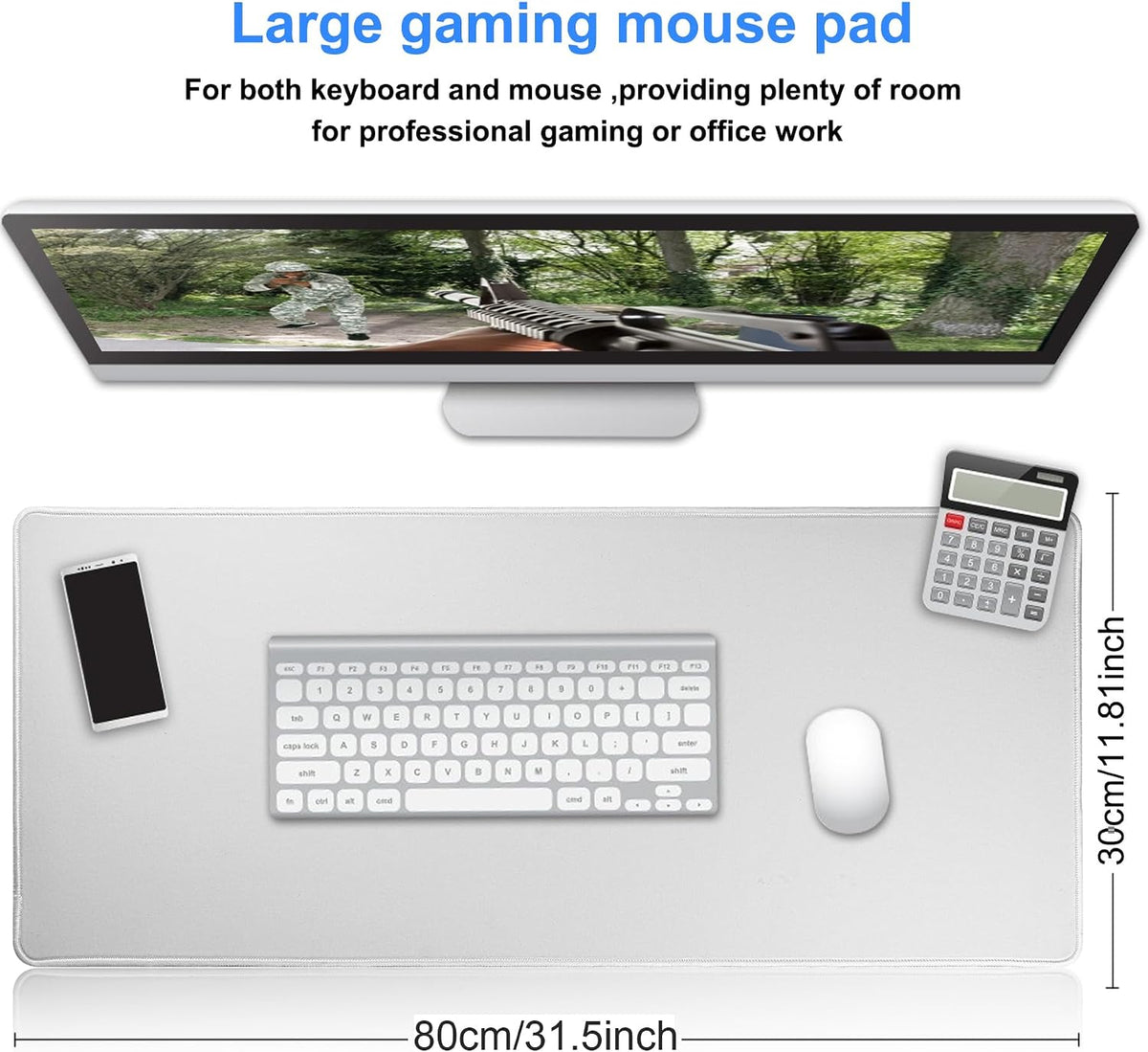 Professional Large Mouse Pad,31.5 x 11.8 in Extended Gaming Mouse Pad,Smooth Lycra Fabric,Non-Slip Rubber Base,Precision Stitched Edges, for Work,Gaming,Writting & Home-80x30 Graycmh - Image 2