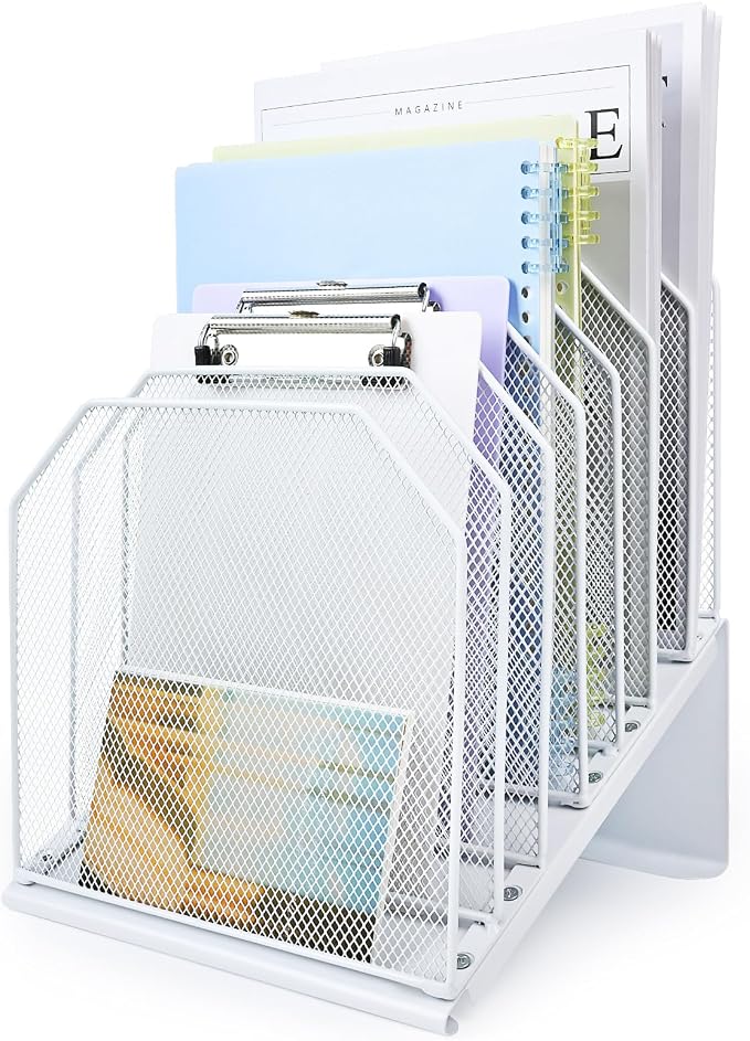 SUMMORO Inclined File Organizer for Desk, 7-Section Vertical File Holder | Office Desk Organizer Metal Rack File Folder, Wire Mesh Desktop Document Sorter, for Office School Classroom Home (White) - Image 9