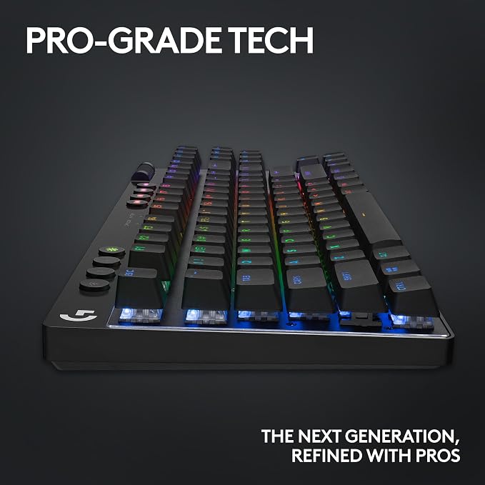 Logitech G PRO X TKL Lightspeed Wireless Gaming Keyboard (Clicky) - Black | Lightspeed wireless, Ultra-Portable Tenkeyless Design, LIGHTSYNC RGB, PBT keycaps, Clicky Switches - Image 8