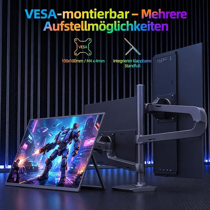 ZSCMALLS 23.8-inch 2K QHD 90HZ 100% sRGB Portable Monitor USB-C HDMI Travel Monitor, Suitable for laptops MacBook PS5 Xbox, VESA installable, with Speakers, Built-in Stand - Image 7