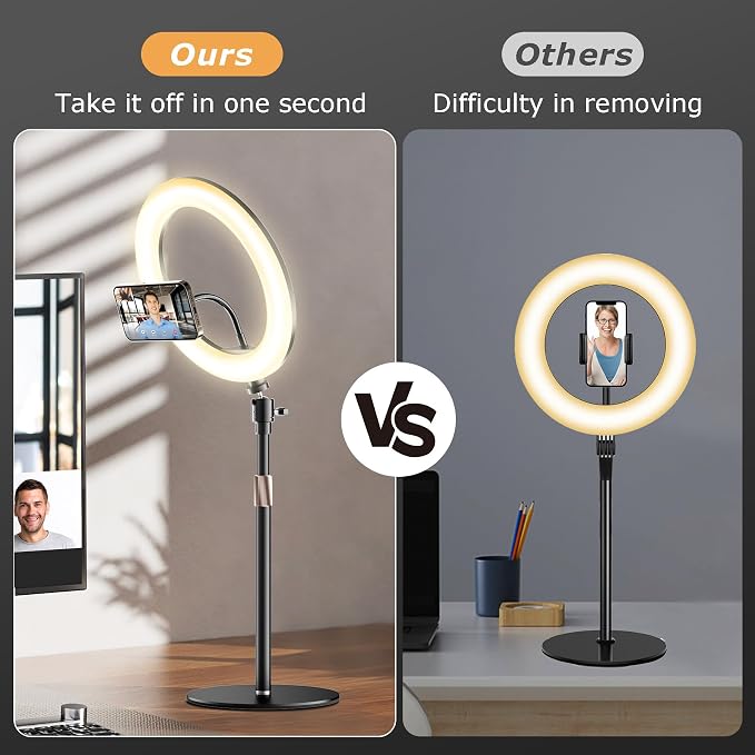 10" Adjustable Desk Ring Light with Magnetic Phone Stand for Zoom Meetings | 10" Halo Ring Light with 3 Lighting Modes and 10 Dimmer Settings, Perfect for Home Office, Youtube, and Video Conferencing - Image 2