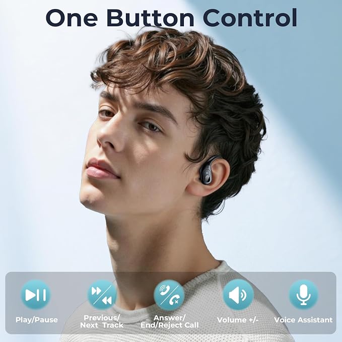 occiam Active Noise Cancelling Earbuds Wireless Bluetooth Headphones | Ear Buds 90Hrs Playback Stereo Bass Earphones with Mic Over-Ear Hooks IPX7 Waterproof Headset for Sports Running Matte Black - Image 7