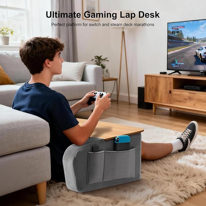 OPTIXCELL Lap Desk with Arm Rests, Ergonomic Laptop Stand for College Dorm | Curved Desktop and Dual Armrests, 40kg Capacity, Dual Pockets, Reading Writing Gaming Eating, Bed Couch Floor Dorm Room - Image 6